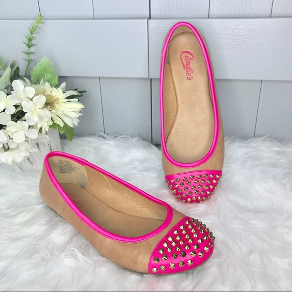 Candie's Shoes - EUC Candie’s Pink Nude Spike Stud Ballet Flats 8